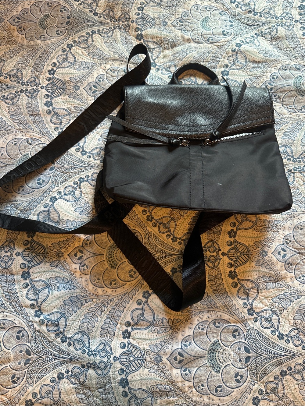 Botkier Black Nylon and Leather Flap Backpack
